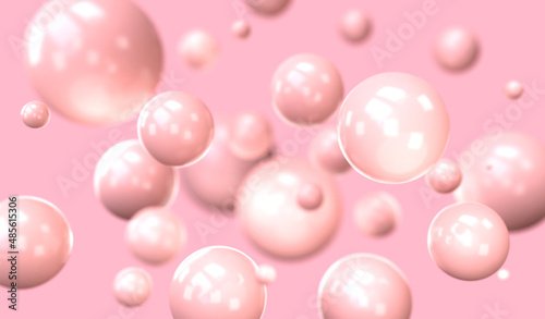 Abstract blurred background with pink spheres. 3D illustration.