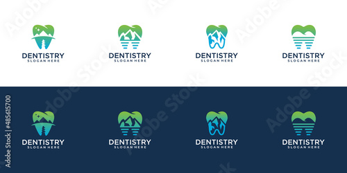 Dental logo set with mountain premium vector