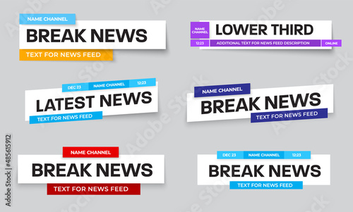 Vector lower third, illustration with bright rectangular title plates for title, info, news line for media, video, tv channels. © olegphotor