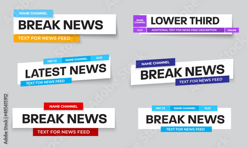 Vector lower third, illustration with bright rectangular title plates for title, info, news line for media, video, tv channels.