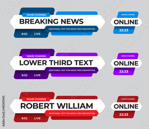 Vector lower third, news line for media, video, tv channels, title hexagonal plate.