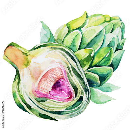 Green artichoke with purple center photo