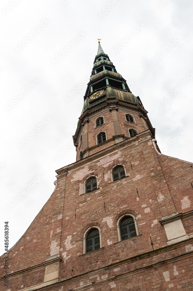 St. Peter Cathedral in Riga, historic architecture building. Travel in Latvia and Baltic countries.
