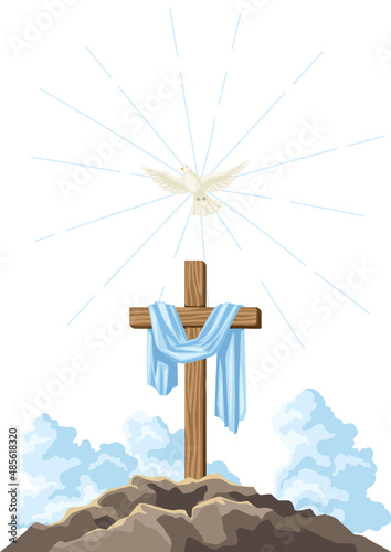 Fotobehang Christian illustration of wooden cross and shroud