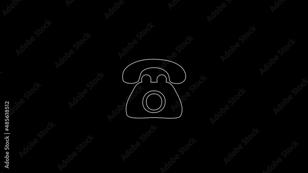 white linear old phone silhouette. the picture appears and disappears on a black background. white linear old phone silhouette. the picture appears and disappears on a black background.