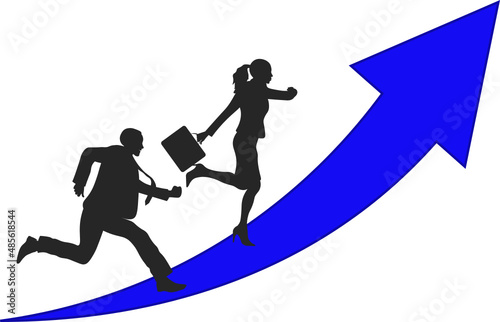 hacia la meta, hombre y mujer de negocios subiendo hacia a el objetivo. vector sin fondo, fondo transparente