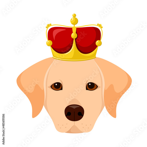 A Labrador with a golden crown. Cartoon design.
