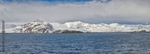 Snow covered mountains, Prion Island, South Georgia, South Georgia and the Sandwich Islands, Antarctica photo