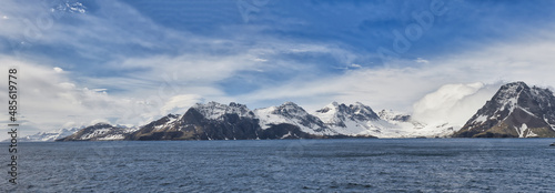 Snow covered mountains, Prion Island, South Georgia, South Georgia and the Sandwich Islands, Antarctica photo