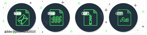 Set line PNG file document, ZIP, MSG and OTF icon. Vector