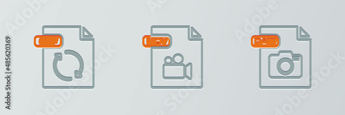 Set line RAW file document, GIF and MOV icon. Vector
