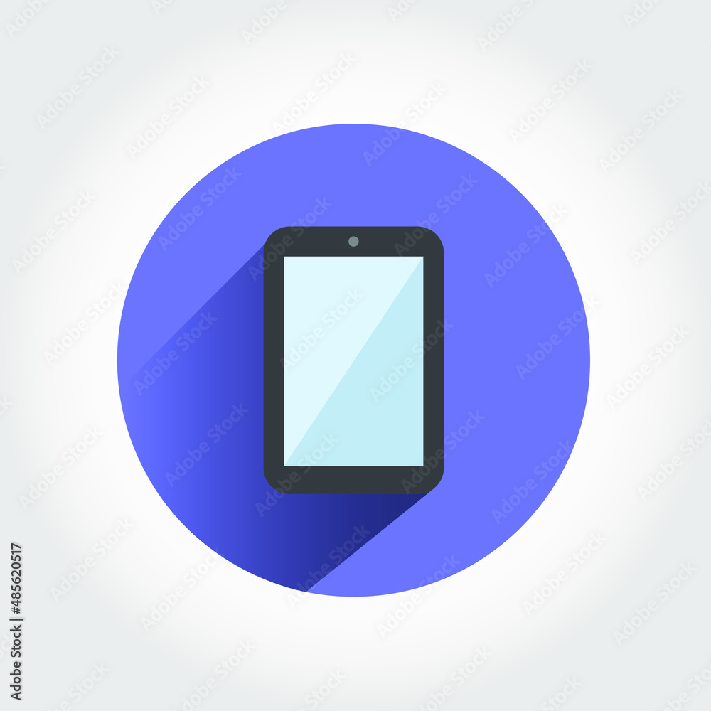 Flat illustration of a tablet with reflection in the glass over purple circle Flat illustration of a tablet with reflection in the glass over purple circle