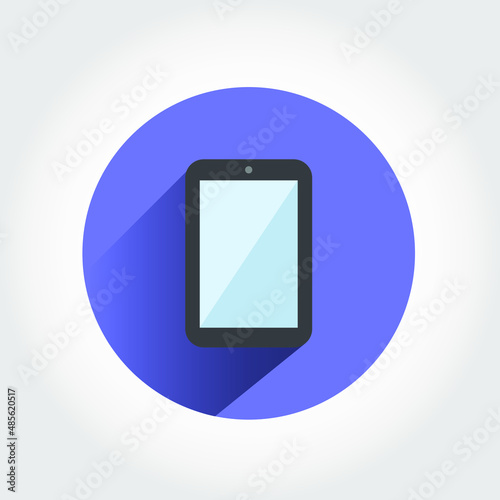 Flat illustration of a tablet with reflection in the glass over purple circle