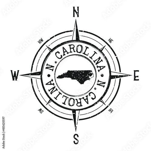 North Carolina, USA Stamp Map Compass Adventure. Illustration Travel Country Symbol. Seal Expedition Wind Rose Icon.