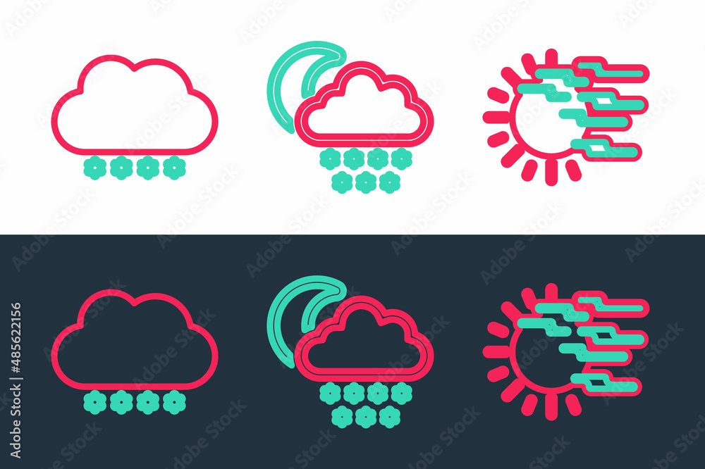 Set line Fog and sun, Cloud with snow and moon icon. Vector Set line Fog and sun, Cloud with snow and moon icon. Vector