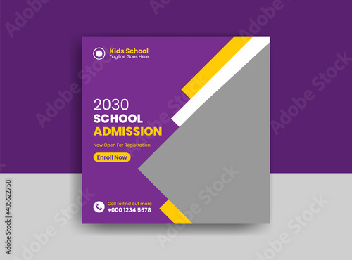 School admission square banner. Back to school get admission promotion social media post banner template. School admission Editable minimal square banner template.