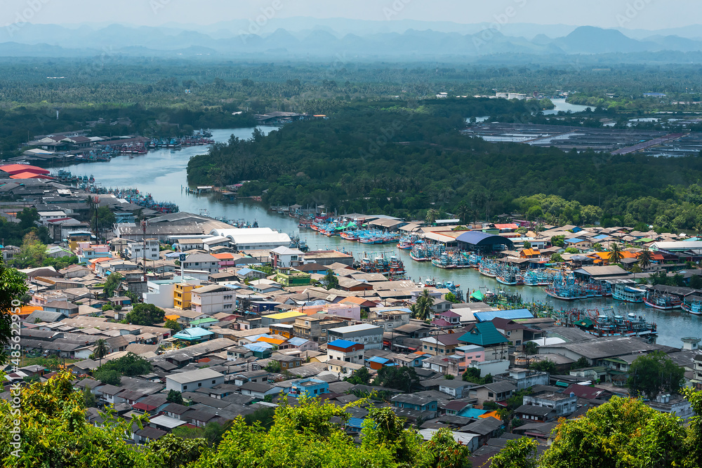 Fisherman Village. Pak Nam Chumphon. View from Khao (Hill) Matsee Viewpoint in Chumphon province.