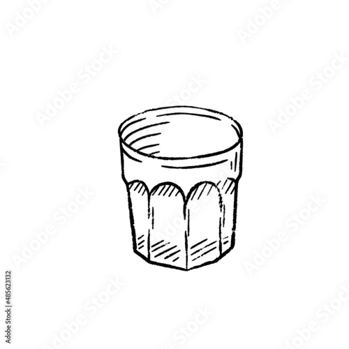 Shot glass. Glassware for alcohol. Glass for drink. Hand drawn illustration