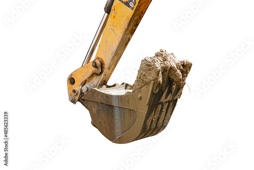 Digger excavator bucket bulldozer shovel industrial detail isolated on white background