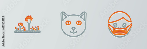 Set line Face in protective mask, Mold and Pet icon. Vector