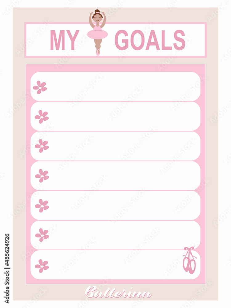 vector list My goals with the image of a little ballerina girl in pink