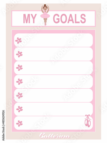 vector list My goals with the image of a little ballerina girl in pink