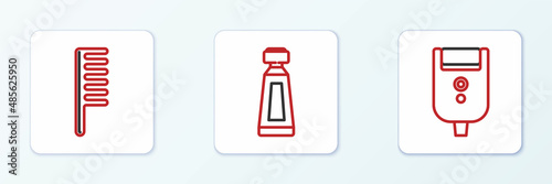 Set line Electric razor blade for men, Hairbrush and Cream lotion cosmetic tube icon. Vector