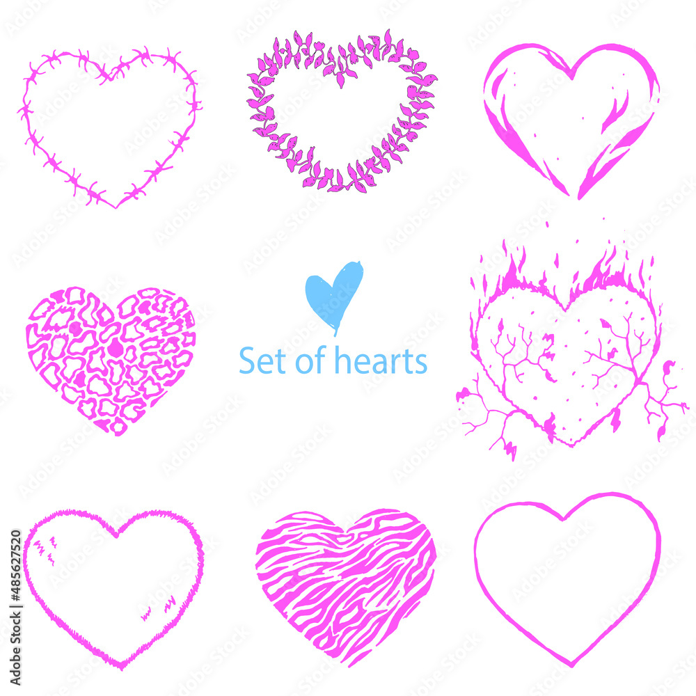 Set of hearts. Set of valentine hearts. Vector image. Transparent background. Heart pupils.