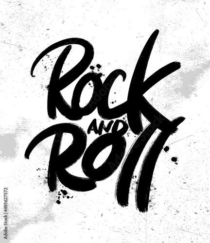 Rock and Roll Lettering for t-shirt, sticker, print. Retro vintage hand drawn monochrome music badge.