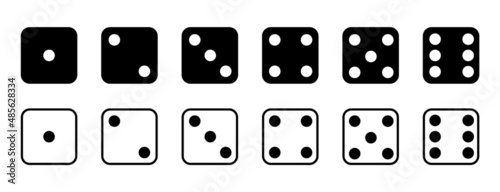 Bones. Game dice set isolated on white background. Bones in flat and linear design from one to six. Vector illustration