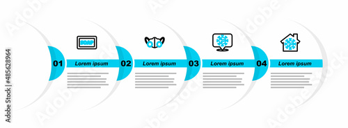 Set line Stay home, Corona virus on location, Medical protective mask and Bar of soap icon. Vector