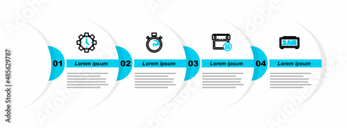 Set line Digital alarm clock, Calendar date delete, Stopwatch and Time Management icon. Vector
