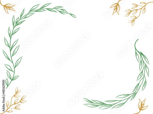 Greeting card minimalist leaves frame. Wedding minimalistic invitation template. Vector.