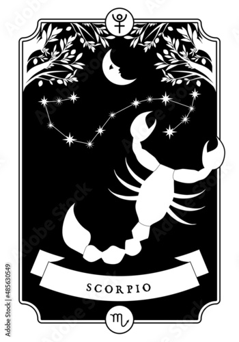illustration Zodiac sign. Vintage card poster image. Planet symbol.