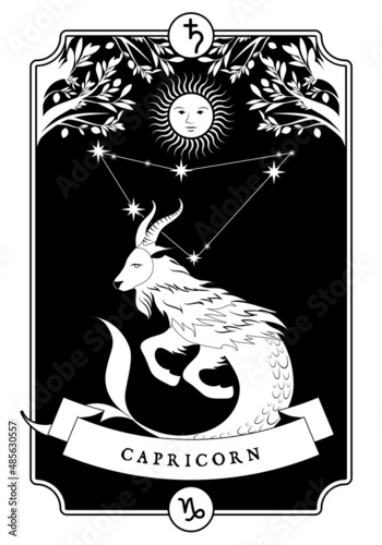 illustration Zodiac sign. Vintage card poster image. Planet symbol.