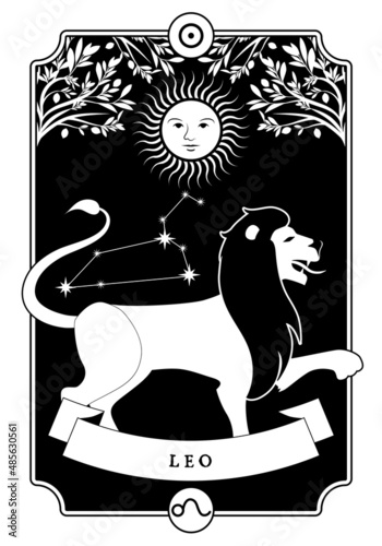 illustration Zodiac sign. Vintage card poster image. Planet symbol.