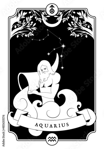 illustration Zodiac sign. Vintage card poster image. Planet symbol.