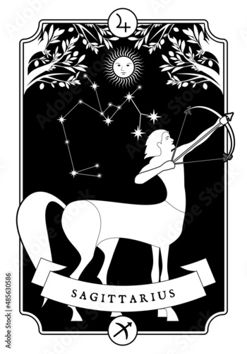 illustration Zodiac sign. Vintage card poster image. Planet symbol.