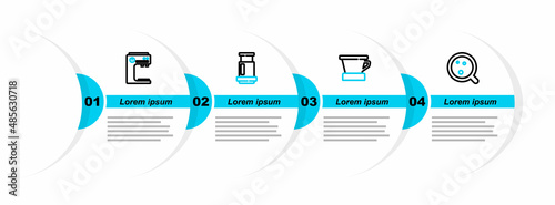 Set line Coffee cup, V60 coffee maker, Aeropress and machine icon. Vector