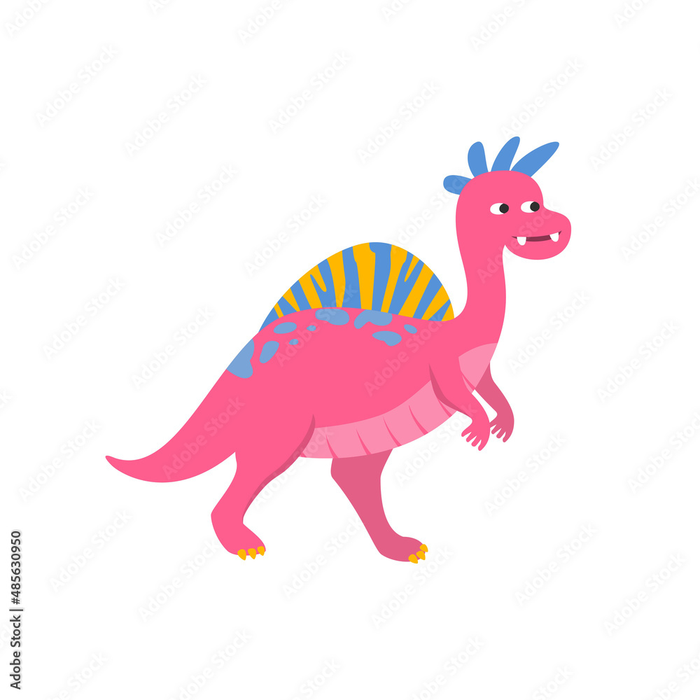 Cute cartoon dinosaur on white background.