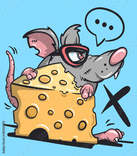 Illustration of rat stealing and eating cheese
