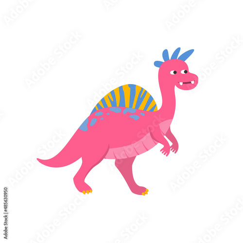 Cute cartoon dinosaur on white background.