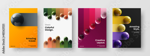 Vivid 3D spheres brochure illustration collection. Premium leaflet vector design layout set.