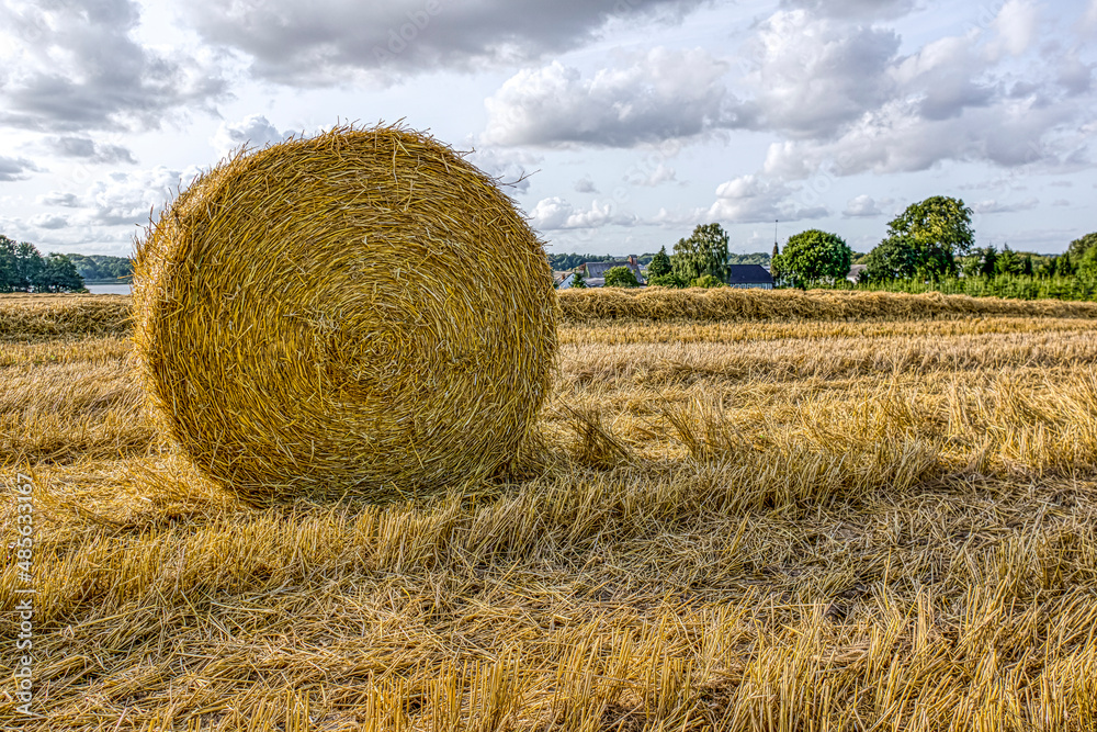 Big round hay bale in a stubble field Big round hay bale in a stubble field