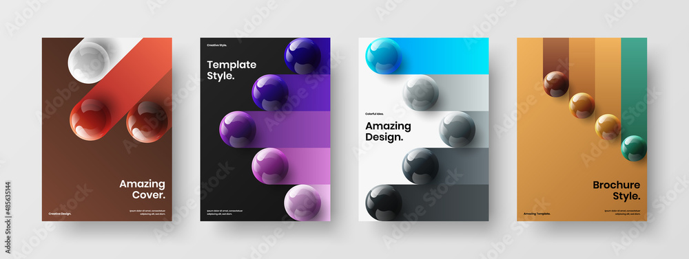 Bright realistic spheres corporate identity illustration collection. Isolated brochure vector design template composition.