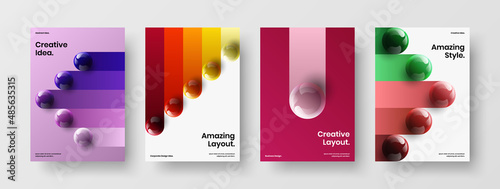 Multicolored placard design vector layout composition. Modern realistic balls corporate cover concept set.