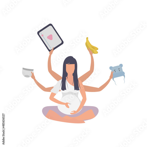Yoga for pregnant women. Active well built pregnant female character. Isolated. Flat vector illustration.
