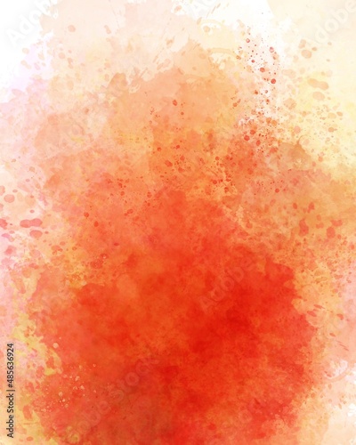 Abstract background with red orange watercolor paint splash and splatters