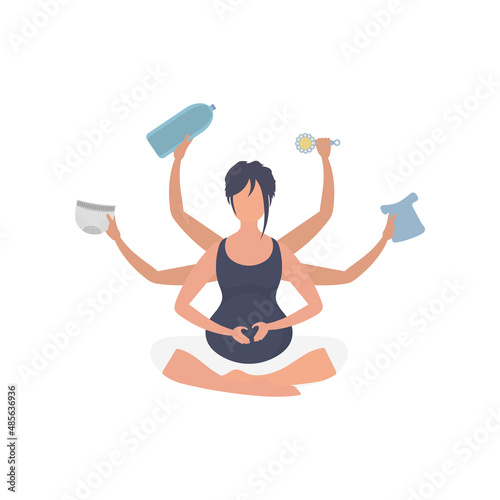 Yoga for pregnant women. Happy pregnancy. Isolated on white background. Flat vector illustration.