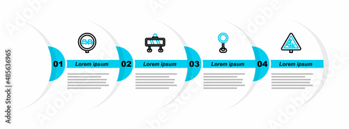 Set line Warning road sign, Road traffic, barrier and No overtaking icon. Vector